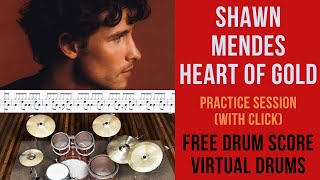 Shawn Mendes  Heart Of Gold Drum Slow Practice Virtual Drums FREE SCORE [upl. by Mab]