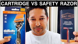 Cartridge Razor VS Safety Razor 4K  Gillette Fusion Proglide Power VS King C Gillette [upl. by Nujra]