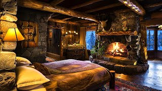 🔴Relaxing Fireplace Burning Sounds for Deep Sleep💤丨Cozy Snowy Mountain Log Cottage Ambience [upl. by Ericksen]