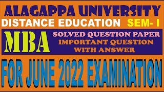 ALAGAPPA UNIVERSITY DD MBA JUNE EXAM TIPS FINANCIAL AND MANAGEMENT ACCOUNTING QUESTION WITH ANSWER [upl. by Aleit]