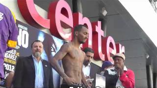 Abner Mares vs Anselmo Moreno Full Weigh In and Faceoff [upl. by Yatnoed]