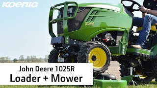 John Deere 1025R Tractor with Mower Deck and Front Loader  Features Attachments and Operations [upl. by Tiffi]