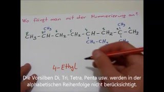 Nomenklatur verzweigter Alkane IUPAC Regeln [upl. by Iht789]