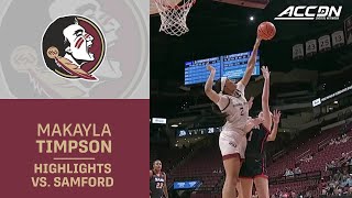 FSUs Makayla Timpson Dominates Samford From The Opening Tip [upl. by Mallis]