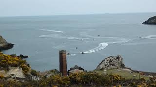 A gaggle of noisy jet skis by Porth Wen Victorian Brickworks Amlwch Ynys Mon Anglesey Wales UK [upl. by Aerdnat]