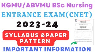 kgmuAbvmu BSc Nursing Entrance Exam 2023 Syllabus and Paper Pattern UP BSc Nursing CNET 2023 [upl. by Akenihs]