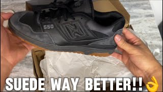 New Balance BB550 Black With Suede These way better than all leather shoes newbalance review [upl. by Barnabas610]