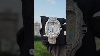 Moissanite Diamond Rembo Arabic Dial Cartier Santos Watch I Hip Hop Watch [upl. by Anivas79]