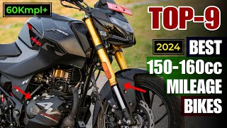 Top 9 Most Fuel Efficient 150160cc Bikes in India 2024 🔥 for Mileage and Performance  E20 models [upl. by Ieso]