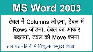 MS Word 2003 in Hindi  Move Table Insert Rows Columns  Part 9 [upl. by Fording]