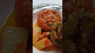 quotGEMISTAquot are traditional greek stuffed vegetables that are filled w rice amp herbs amp bake wpotatoes [upl. by Ecniv]