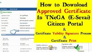 How to Download Approved Certificate in TNeGA ESevai Citizen PortalValidity SignatureGHTT [upl. by Kylstra]