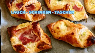 BlätterteigTasche mit SchinkenLauchFüllung einfach backen schnell gemacht [upl. by Ahsiema751]