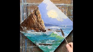 Seascape oil painting palette knife морской пейзаж art painting oilpaintingforbeginners [upl. by Rimahs]