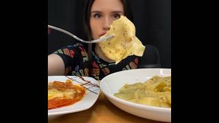 ASMR EATING CREAMY PASTA TORTELLINI  LASAGNA MUKBANG mukbang asmr pasta [upl. by Eitac296]