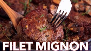 How To Cook Perfect Filet Mignon Recipe in Mushroom Cream Sauce [upl. by Ylus]