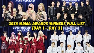 MAMA Awards 2024 Winners Full List  2024 MAMA Day 1  Day 3 [upl. by Alleoj428]