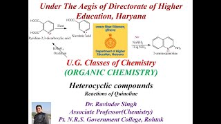 Heterocyclic compounds Part 17 Reactions of Quinoline [upl. by Marjie799]