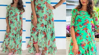 Frilled frock with cape cutting and stitching Malayalam tutorials [upl. by Amie]