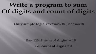 Write a program to sum of digits  and count of digit [upl. by Brok]