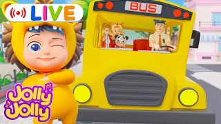 LIVE🔴Bus Song  Wheels on the bus Baa baa black sheep  More  Jolly Jolly amp Friends  Best Songs [upl. by Nosirrag]