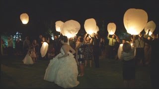 Flying Chinese Sky Wish Lantern During Vanessa amp Kens Wedding Reception in Toronto [upl. by Nanek578]