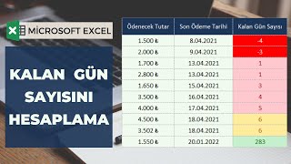 EXCEL KALAN GÜN SAYISINI HESAPLAMA VE RENKLENDİRME  SON ÖDEMEKULLANMA TARİHİNE KAÇ GÜN KALDI [upl. by Macmillan158]