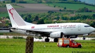 Tunisair Boeing 737600 TSIOP landing amp takeoff at ClermontFd Auvergne CFELFLC [upl. by Naugan]