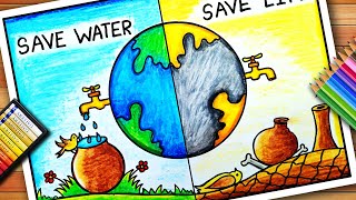 World Water Day Drawing  World Water Day Poster  Save Water Save Life Poster  Save Water Drawing [upl. by Obaza63]