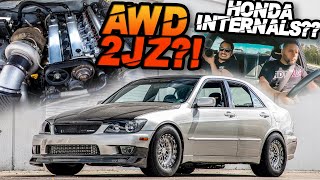 1250HP AWD 2JZ IS300 with HONDA INTERNALS SAVAGE Street Pull on 50PSI OF BOOST [upl. by Nealah]