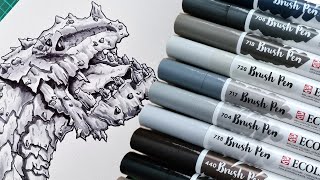 Ecoline brush pens review Royal Talens water colour pens grey set [upl. by Miahc]