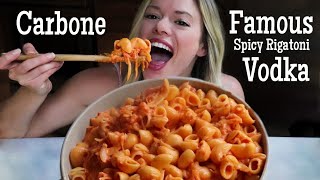 Carbone Famous Spicy Rigatoni Vodka Mukbang  Recipe [upl. by Kirsteni]