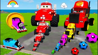 Big amp Small Long Mack Truck with POU vs Train Thomas  Cars vs Rails and Train  BeamNGDrive [upl. by Eneroc]