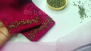 Simple easy normal needle beadwork embroidery for beginnerssleeve beadwork for blouse kurti [upl. by Thorfinn]