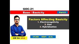 GOC21  Basicity2  Factors Affecting Basic Strength  Electronegativity  Size  IITJEE  NEET [upl. by Zsazsa]