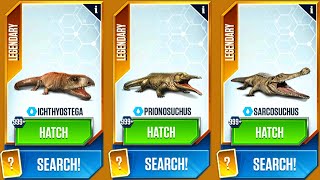 NEW UPDATE X3 SARCOSUCHUS Vs PRIONOSUCHUS Vs ICHTHYOSTEGA  JURASSIC WORLD THE GAME [upl. by Nileuqcaj]