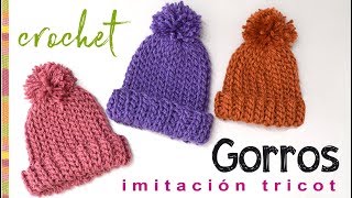 Gorros imitación quotpunto elásticoquot en 2 agujas pero tejido a CROCHET  Tejiendo Perú [upl. by Faunia]