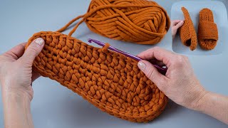 Crochet slippers on the double sole  a detailed tutorial [upl. by Arutek545]