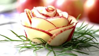 How To Make Apple Rose Flower Garnish  Food Art Garnishing Made Easy [upl. by Enymzaj]