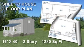 16’ X 40’ 2 Story Shed to House Floor Plan – Tiny House – 3 Bedrooms 2 Bathrooms 2 Livings [upl. by Arvy852]