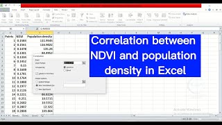 How to do correlation between NDVI and population density in Excel [upl. by Monteith]