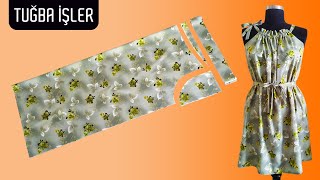 Very Easy Halter Neck Dress Cutting and Sewing  Tuğba İşler [upl. by Mcferren474]