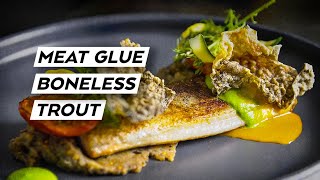 Using MEAT GLUE to make a BONELESS TROUT  How to use Transglutaminase [upl. by Yenitsed590]