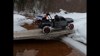 Rc 15 SCALE TRUCK 4X4 AND THREE WHEELER ADVENTURE ON HARD SNOW [upl. by Hadnama]