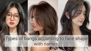 Types of hair bangs according to face shape with namesTHE TRENDY GIRL [upl. by Pepper922]