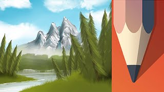 Simple and easy landscape tutorial  Autodesk Sketchbook Mobile [upl. by Rraval]