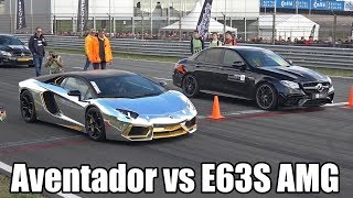 MercedesAMG E63S Sedan vs Ferrari F12 vs Lamborghini Aventador [upl. by Norok]