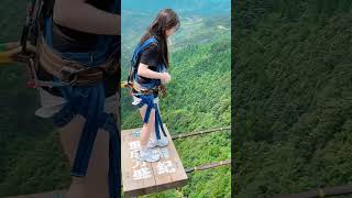 Bungee Jumping With Rope In Beautiful Place The Lady Ran Very Fast On The Sky Bridgeextreme [upl. by Ermanno312]