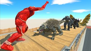 COLOSSAL TITAN DEATH FALL VS GHIDORAH  Animal Revolt Battle Simulator [upl. by Nnaj]