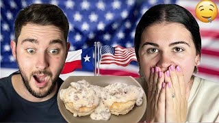 Brits try Biscuits amp Gravy in America for the first time [upl. by Skvorak]